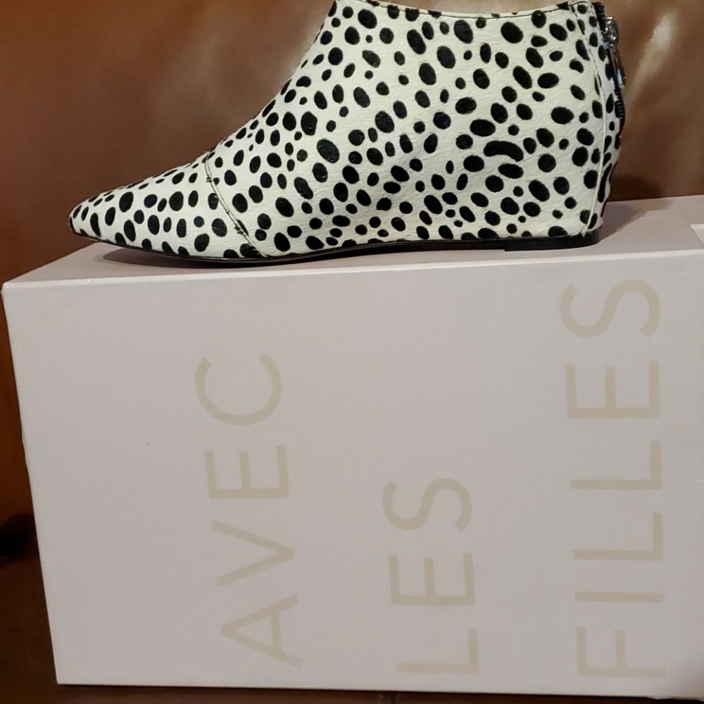 Leopard print calf fur hidden wedge booties